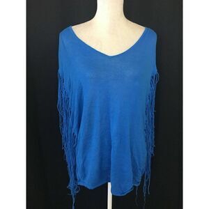 Minnie Rose Womens Solid Cobalt Blue Side Fringe Tank Top Xs Small Medium Large